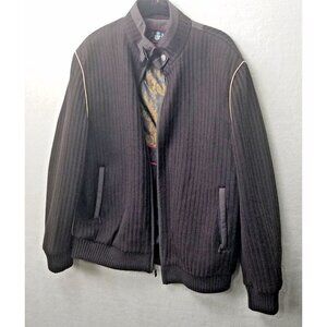 Martello uomo italiano men's 3xl full zip knit pocketed jacket brown tan pipping